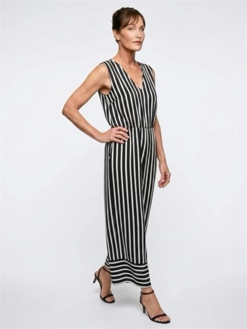 Gypsies & Moondust Black and White Striped Sleeveless Jumpsuit - Picture 1 of 2
